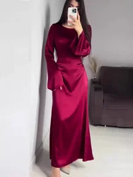 Satin Muslim Dress Women Party Dresses Abaya Jalabiya Bandage Morocco Dubai Islam Eid Vestidos Arab Solid Caftan Long Robe 2024