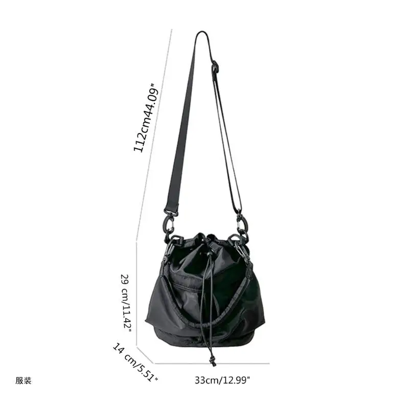 D0UD Women Bucket Shaped Bag Crossbody Bag Shoulder Bags Nylon Drawstring Pleated Bag
