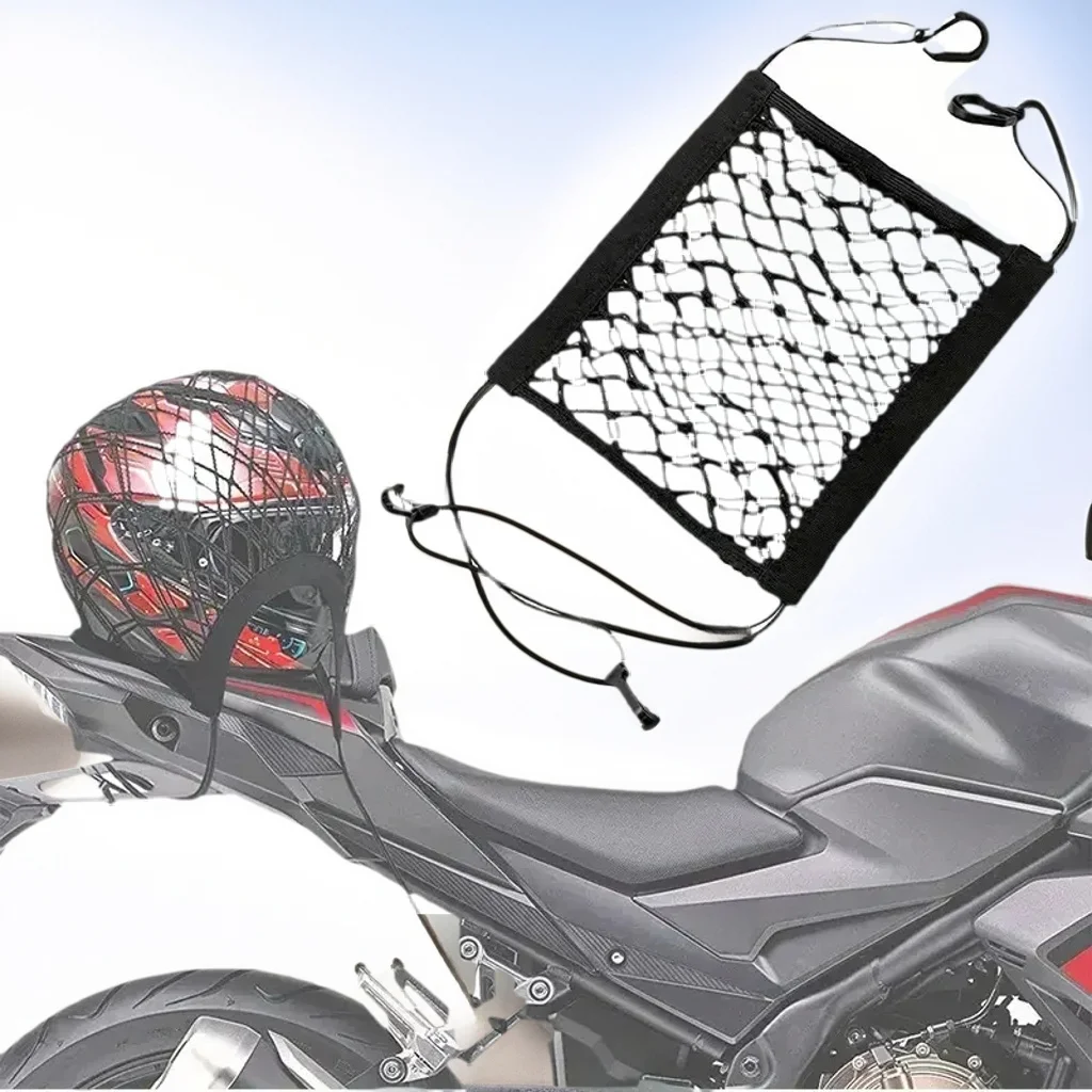 

​​Motorcycle Helmet Storage Trunk Bag - Mesh Fuel Tank Luggage Hook Hold Cargo Net​​