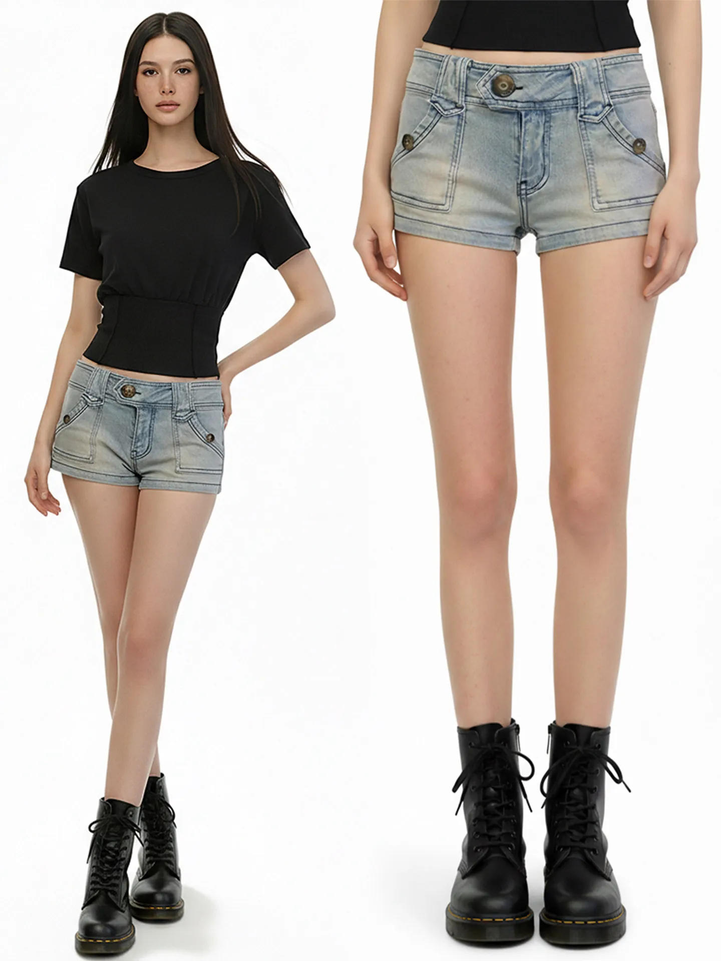 

Fff American Retro Waed Blue Low Waist ket Denim orts Slim Fit Hot Pants Summer Street Sle Low Rise Jeans orts