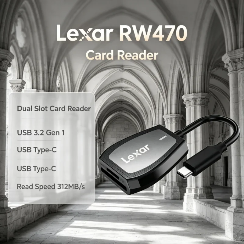 Lexar RW470 Dual Slot 2-in-1 Type-C USB 3.2 Gen1 Card Reader SD microSD UHS-II 312MB/s Transfer Speed for Camera Data Transfer