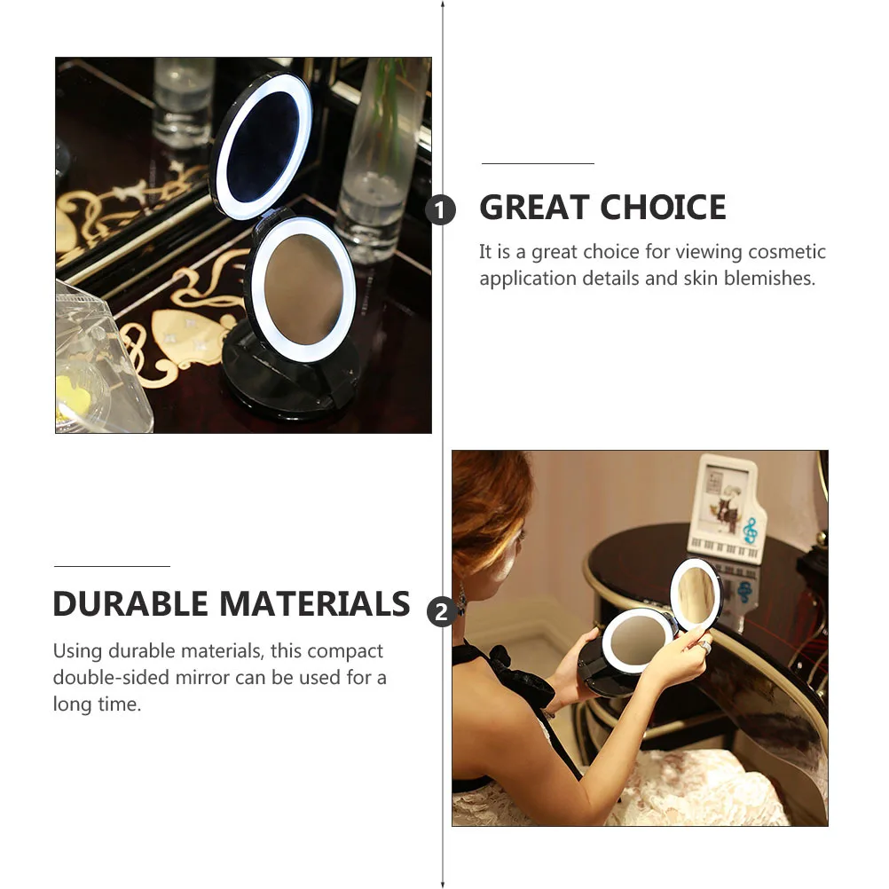 1Pcs Double Sided Folding Makeup Mirror Magnifying and Standard View Compact Design for Handbag Wallet Travel Use Black