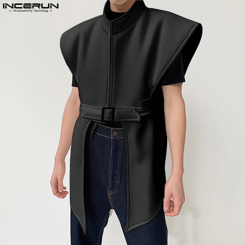 INCERUN Men Irregular Vests Stand Collar Sleeveless Fashion Male Waistcoats Streetwear Solid 2024 Personality Casual Vests S-5XL