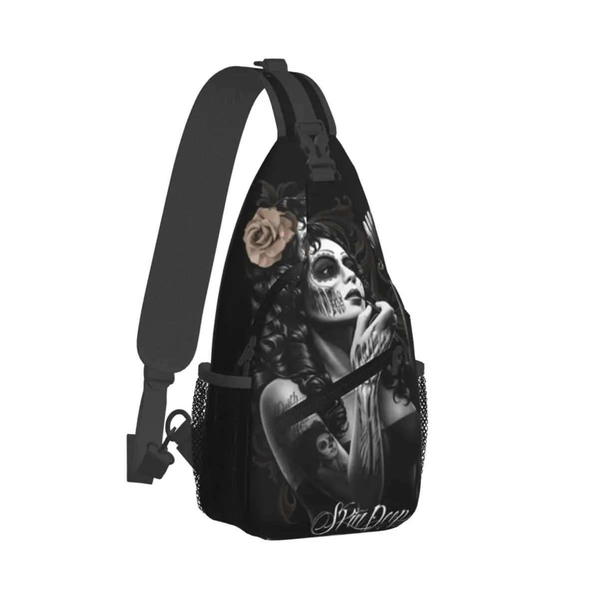 Makeup Skull Crossbody Backpack Sling Shoulder Bag Durable Adjustable Gym Bag Cycling Travel Hiking Daypack