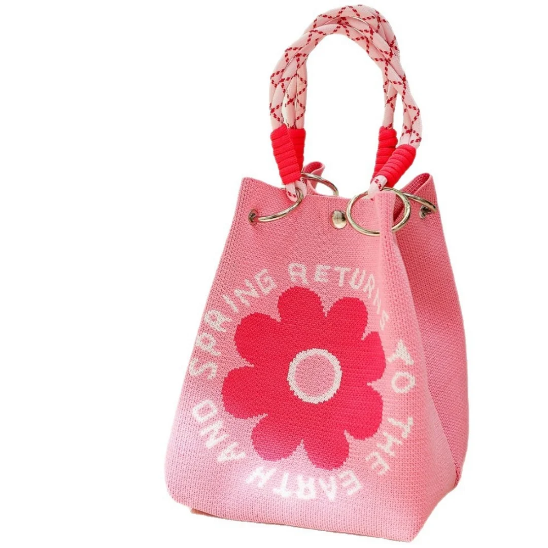 Top Handle Bag Soft Student Handbag Daily Use Handbag Multi Color Knitted Bucket Bag For School Commuting Card Storage Daily Use