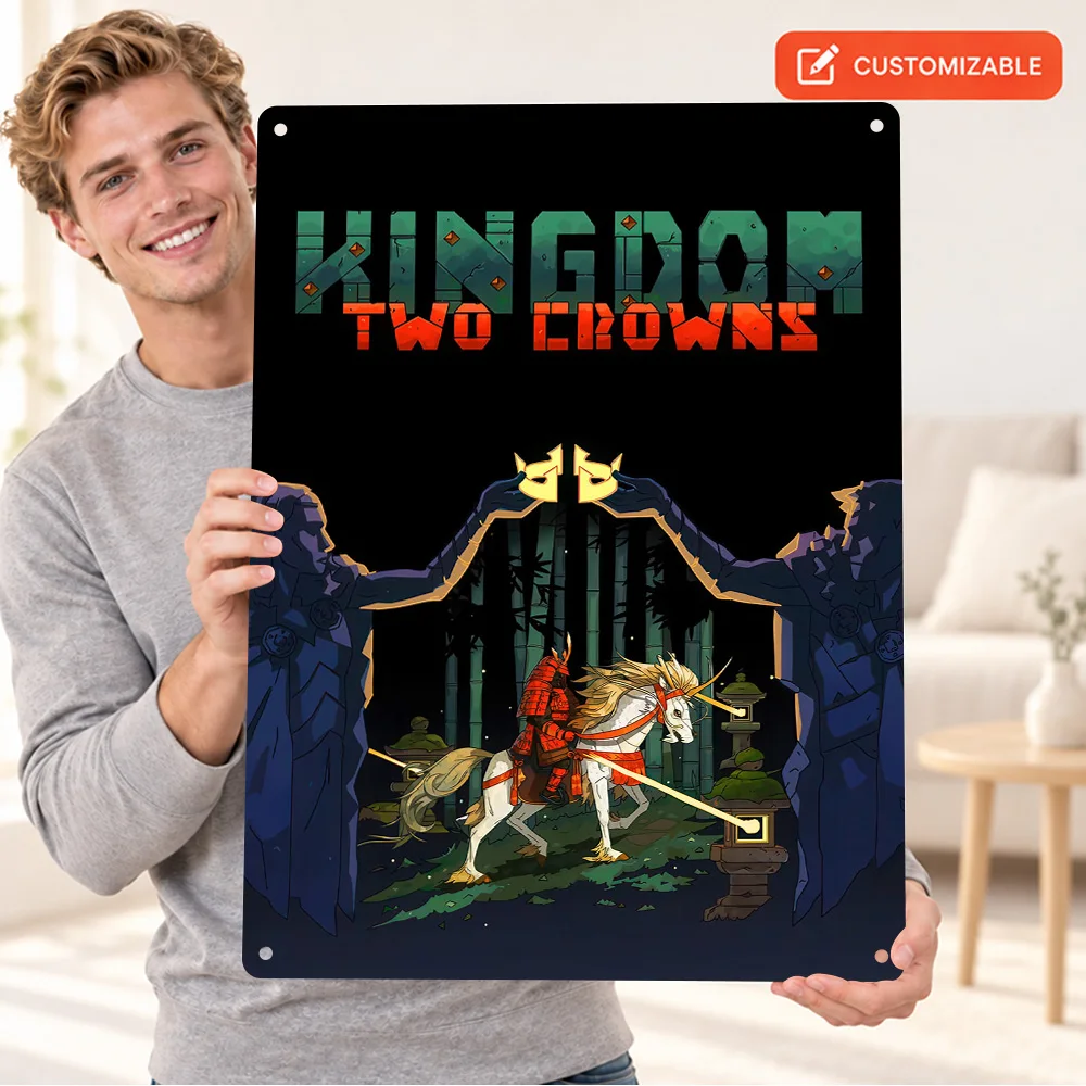 Kingdom Two Crowns Shogun Expansion Aluminum Poster Personalized Metal Sign Moonlit Samurai Horseback Wall Art For Gaming Room