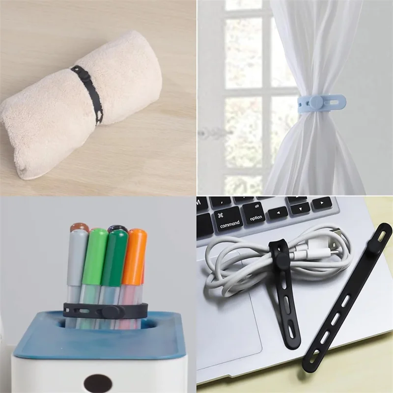 10Pcs Colorful Silicone Cable Ties Adjustable Reusable Heavy Duty Cable Organizer Management for Fastening Cords and Wires
