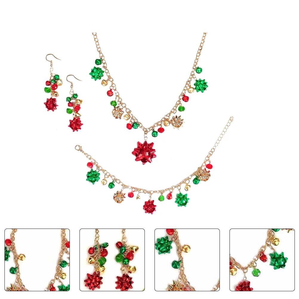 

Christmas Necklace Set Earrings Bracelet Choker Women Iron Sheets Christmas Jewelry Flowers Bell Decorated Easy Match Party