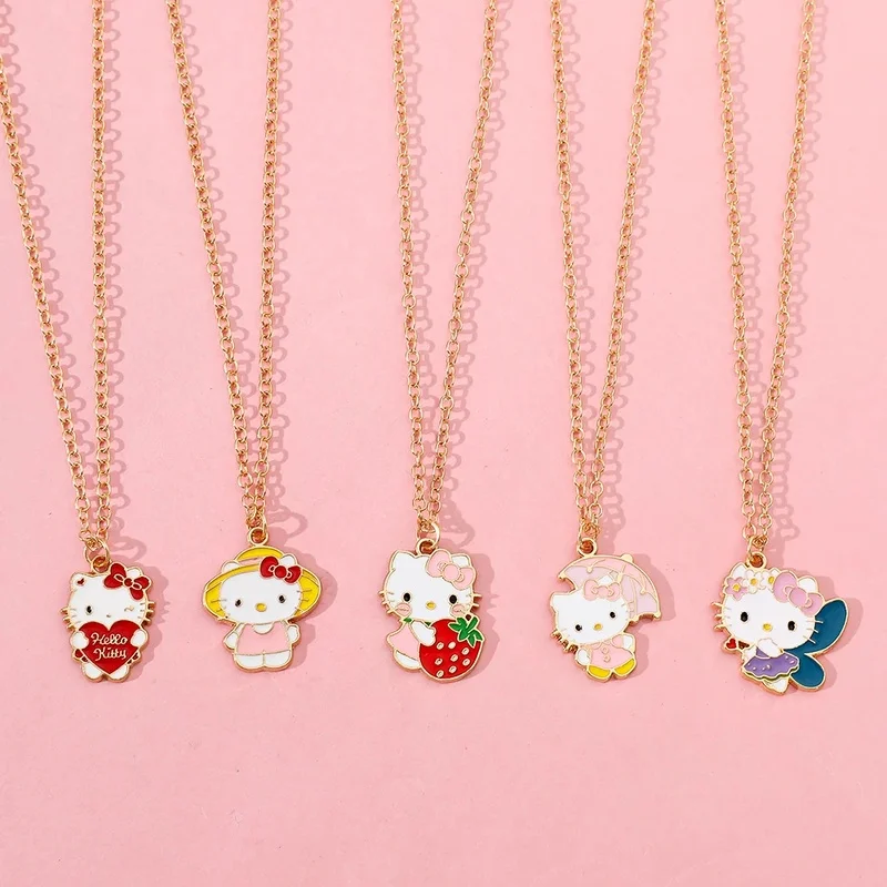 Sanrio Kawaii Anime Hello Kitty Alloy Necklace Cartoon KT Cat Pendant Girl Sexy Collar Chain As A Holiday Gift for Girlfriend