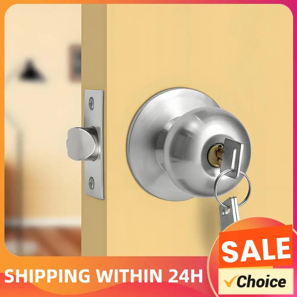 Round Door Knobs with Lock Door Handle Lock Stainless Steel Interior and Exterior Door Lock for Indoor Doors Bedroom Bathroom