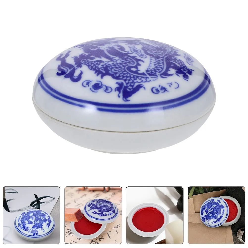 Ceramic Ink Pad Box Red Seal Ink Paste for Chinese Calligraphy Painting Artistic Stamp Pad Drawing Crafting Supplies
