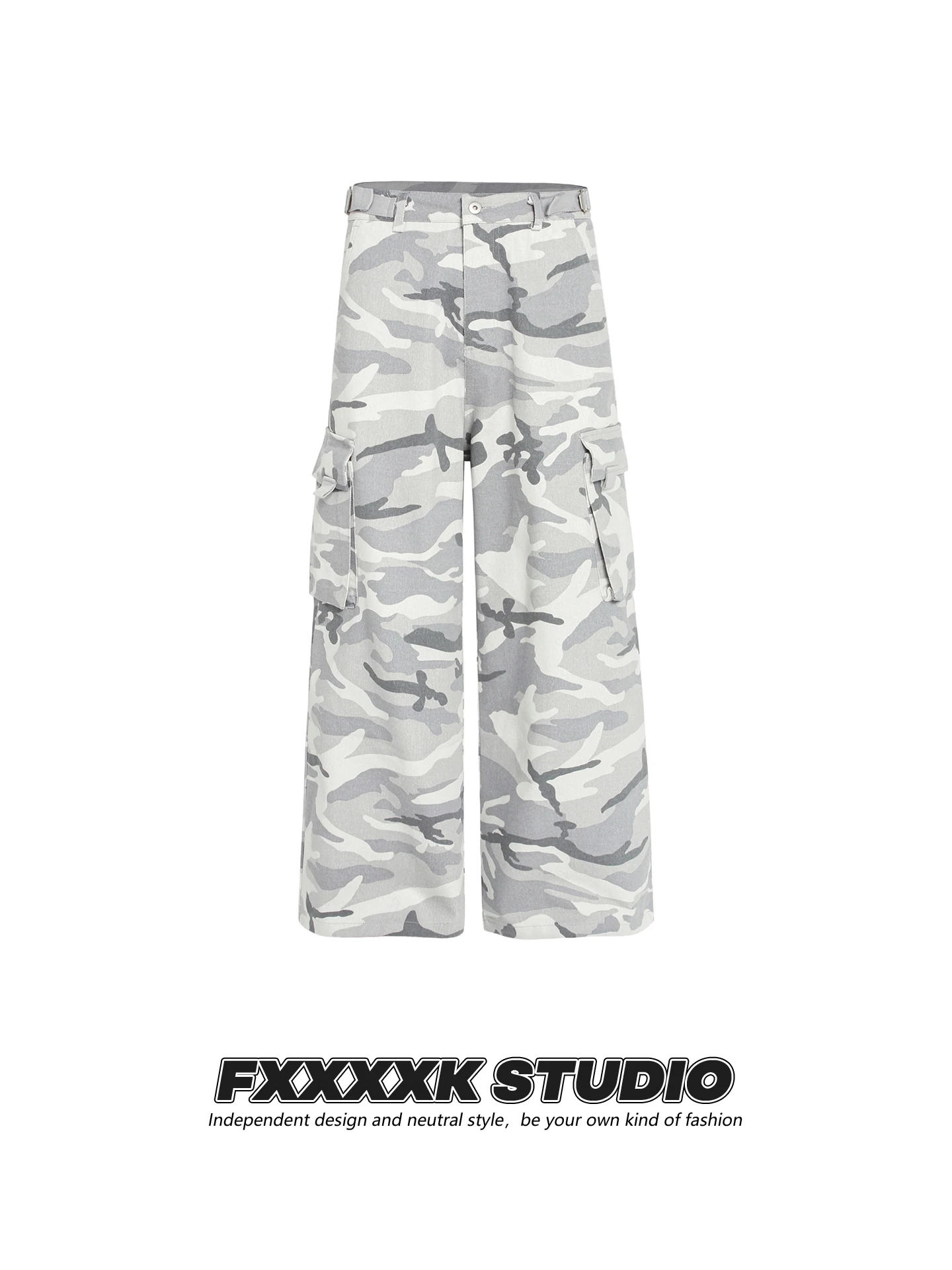 

FXK Original American Trendy Brand Camouflage Multi-ket Work Pants Loose Wide Leg Casual Trousers Long Loose Fit Men's Pants