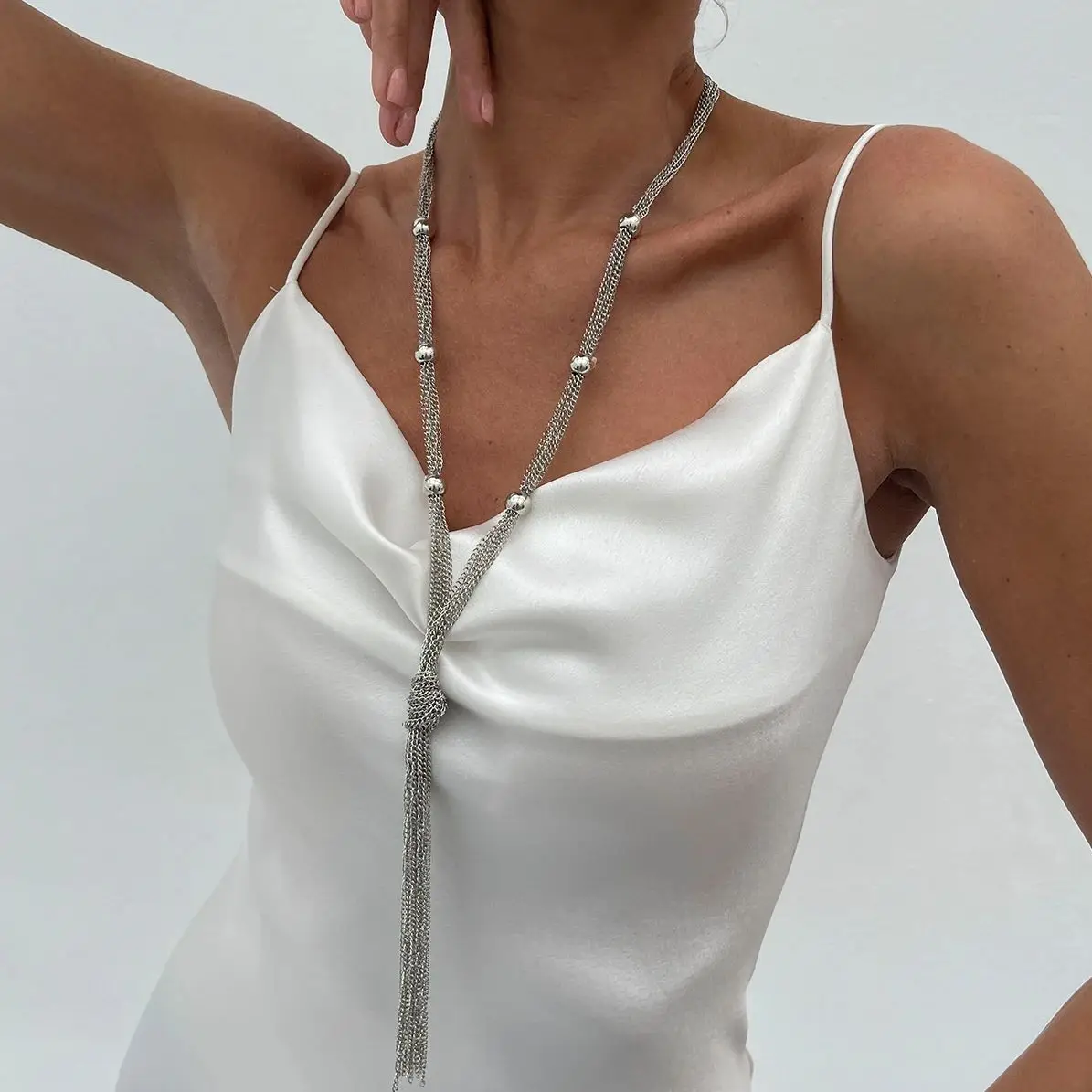 SHIXIN Elegant Knot Long Tassel Pendant Necklace for Women Sexy Gold Color Multilayer Necklace Sweater Chain Dress Neck Jewelry