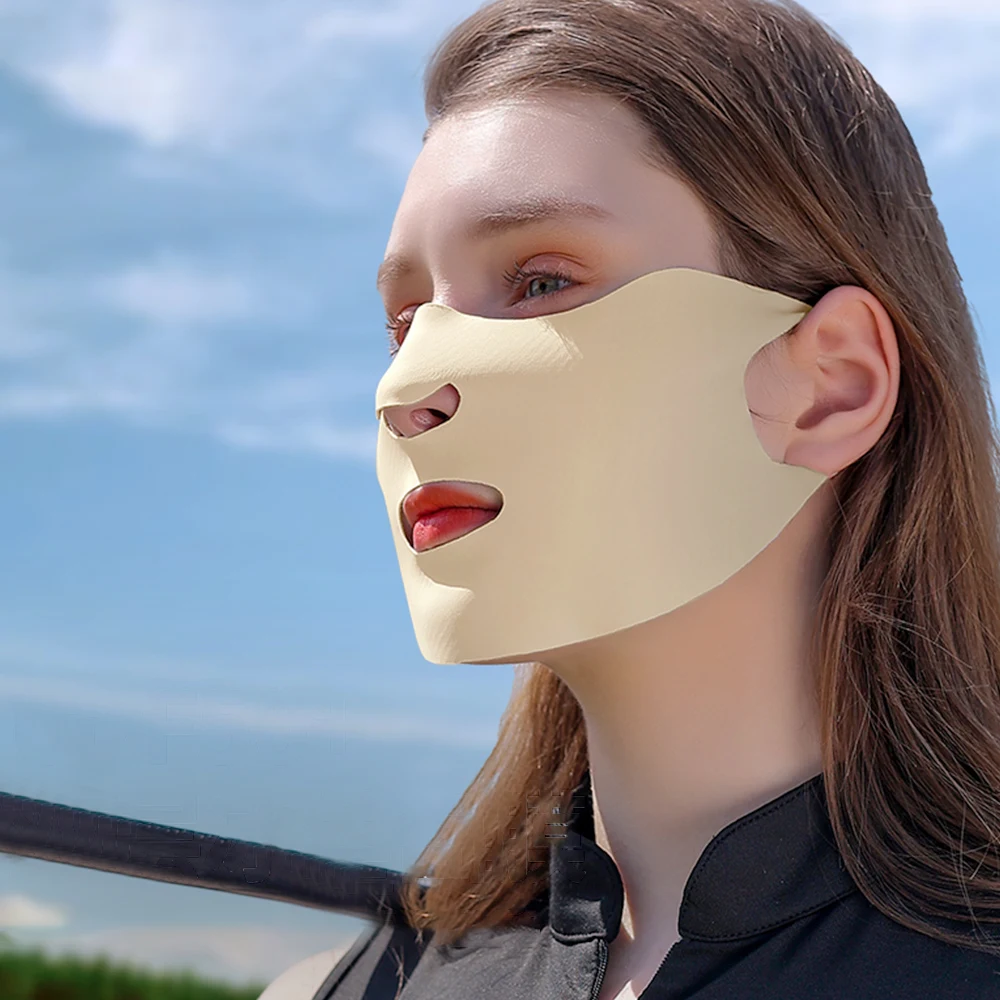 Zomer Zon Uv Bescherming Ademend Wasbaar Herbruikbaar Ijs Zijde Gezicht Sluier Zijden Sjaal Voor Vrouwen Anti-uv Gezichtsbedekking Zonnebrandmasker