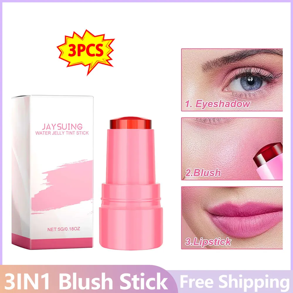 3in1 Jelly Blush Tint Stick Monochromatic Multi Blush Lip Cheek Tint Stain Waterproof No Creasing Lasting Moisturizing Makeup