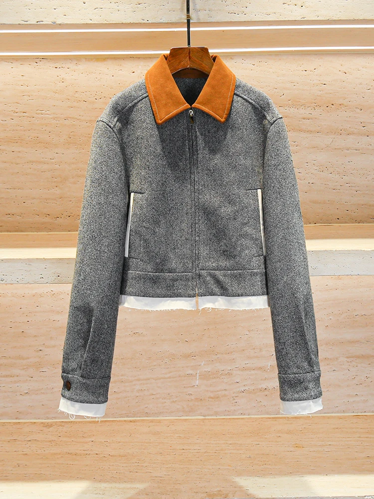 

Элегантная женская ретро-куртка с воротником, стеганая короткая куртка с застежкой на молнию и пуговицах в клетку для осени