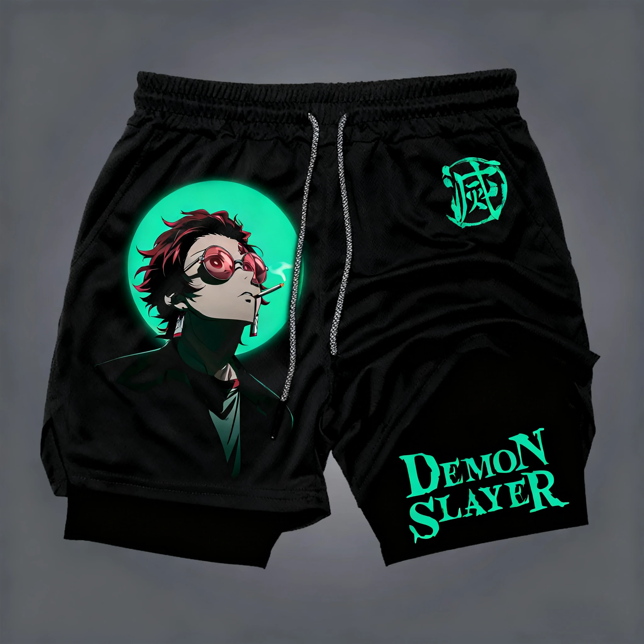

Bandai Demon Slayer Printed Men's Double-layered Shorts 2026 Summer American Loose, Breathable and Sporty Fashion Shorts
