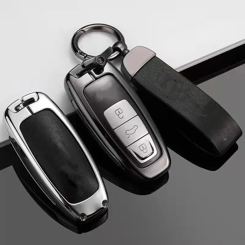 

New Arrival Zinc Alloy Remote Key Case Cover For Audi A6 C8 A7 A8 E-tron Q8 Q5 Protective Shell Metal Keychain Car Accessories