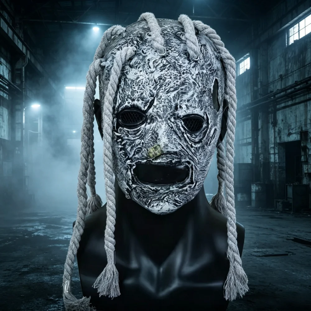 Scary Gray Rope Braids Horror Mask Full Face Latex Mask for Halloween Cosplay Party Props