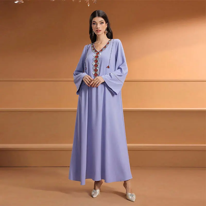 New Muslim Abayas for Women Light Luxury Dubai Indian Dress Fashion Embroidery Long Sleeves Dress Muslim Temperament Gauze Dress