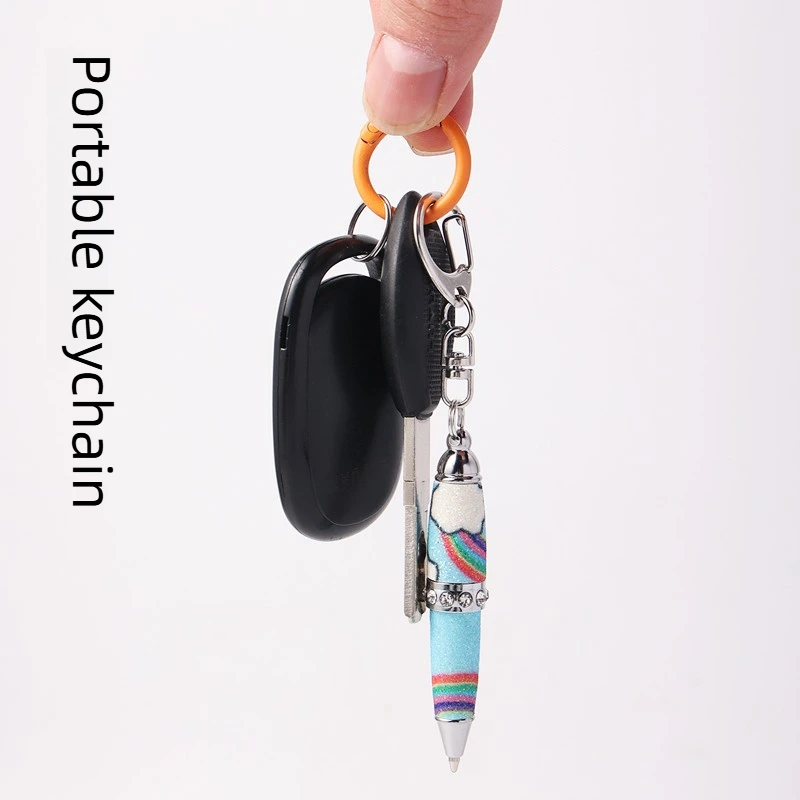 Keychain Ballpoint Pen Mini Short Pen Rotating Out Core Portable Hanging Smooth Writing Gel Pen Offie School Supplies Stationery