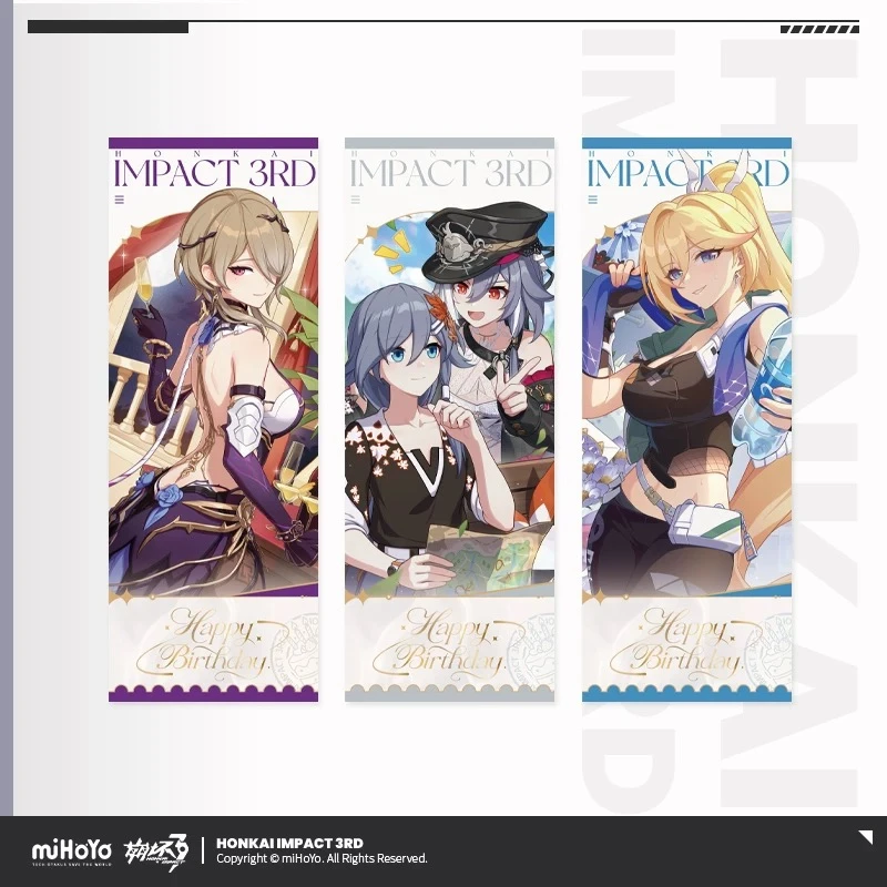 Preventa Oficial miHoYo: Boleto Láser de la Serie de Arte de Cumpleaños 2026 de Honkai Impact 3, con personajes de FUHUA, Rita y Yolandale, para Cosplay de Anime y Videojuegos