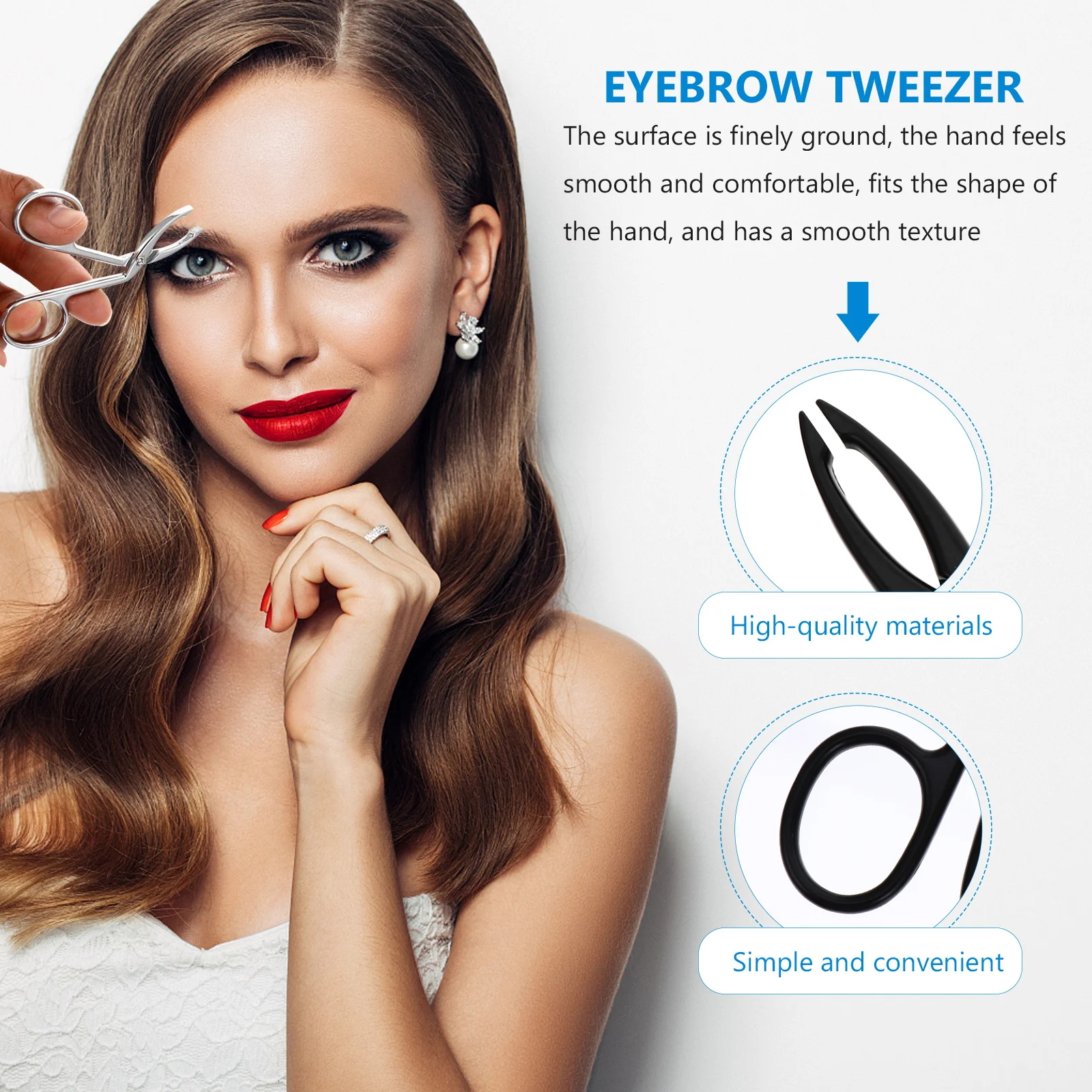 

6pcs Eyebrow Tweezers Zinc Aluminum Die Cast Slanted Tip Smooth Surface Rubber Buckle Storage Beauty Grooming Tools Facial Hair
