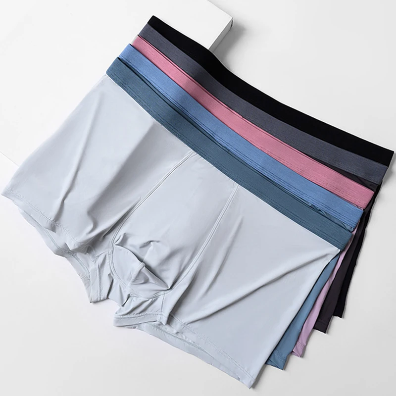 Pack of 5 Pcs Man Nylon Boxer Briefs Ice Silk Thin Transparent Underwear Plus Size CN XL-9XL
