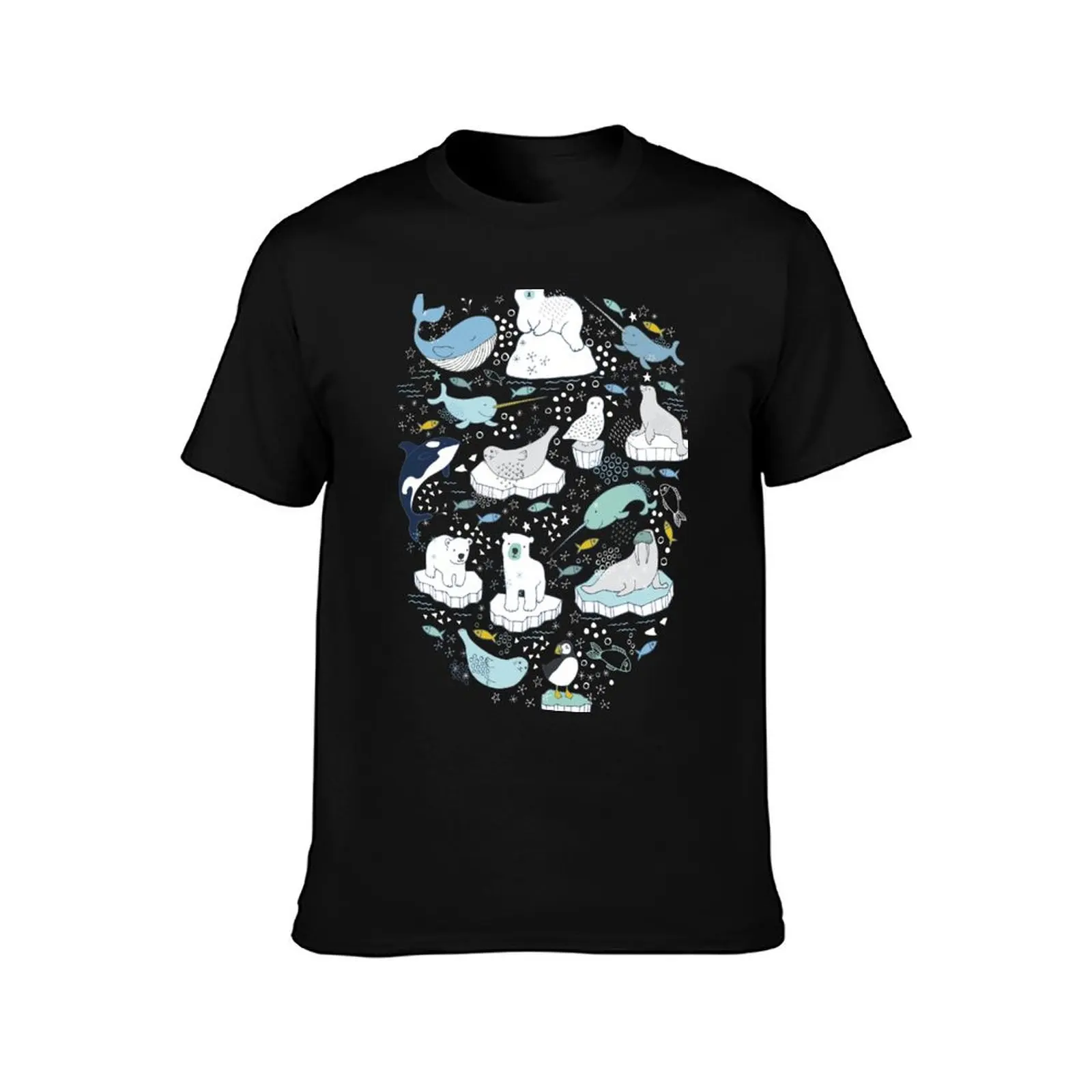 Arctic Animal Icebergs - blue and mustard - Fun Pattern by Cecca Designs T-Shirt Summer Casual Cotton Tee Unisex Men Women