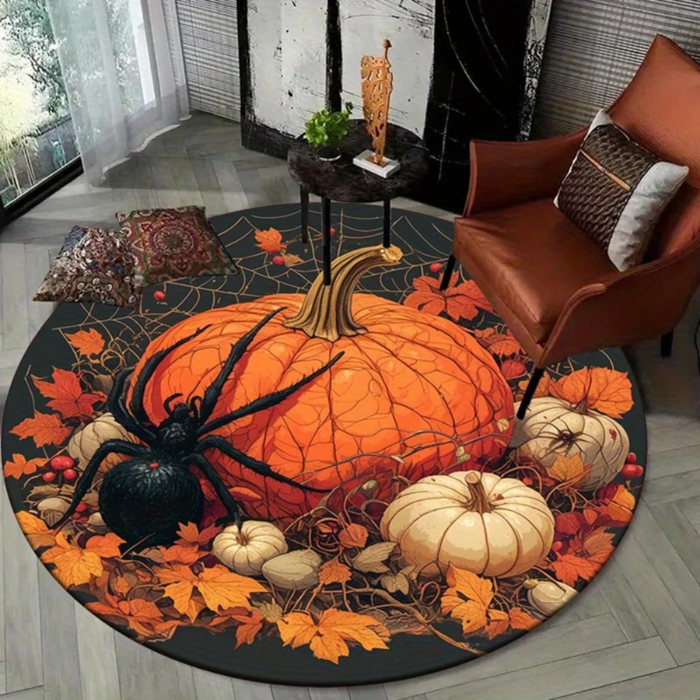 Scary Giant Spider Web Hole Halloween Vortex 3D Optical Illusion Round Rug bedroom decor game room movie room living room Rug