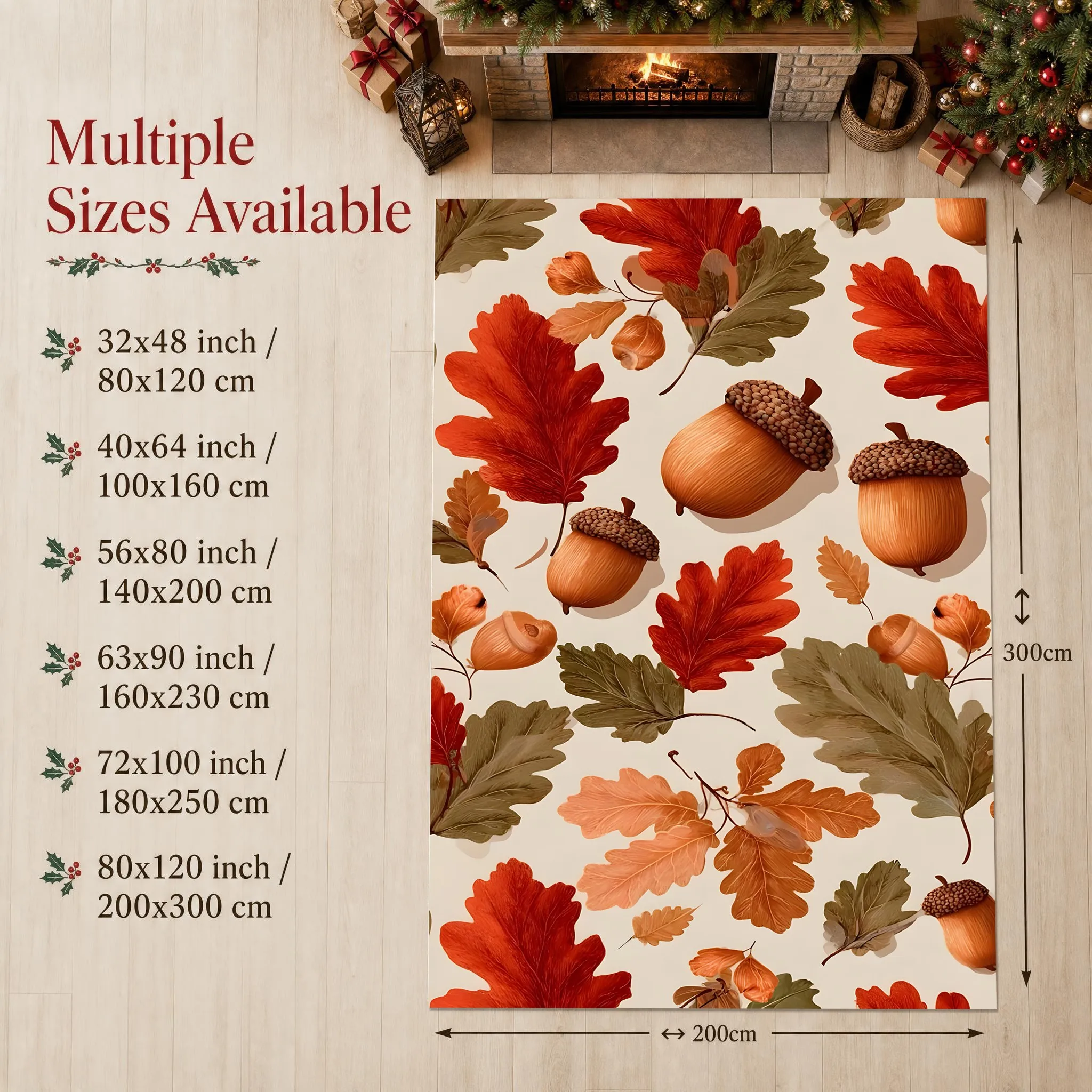 Vintage Oak Leaf Print Velvet Rug for Thanksgiving, Living Room, Bedroom and Entryway, Warm and Inviting for Autumn-Winter