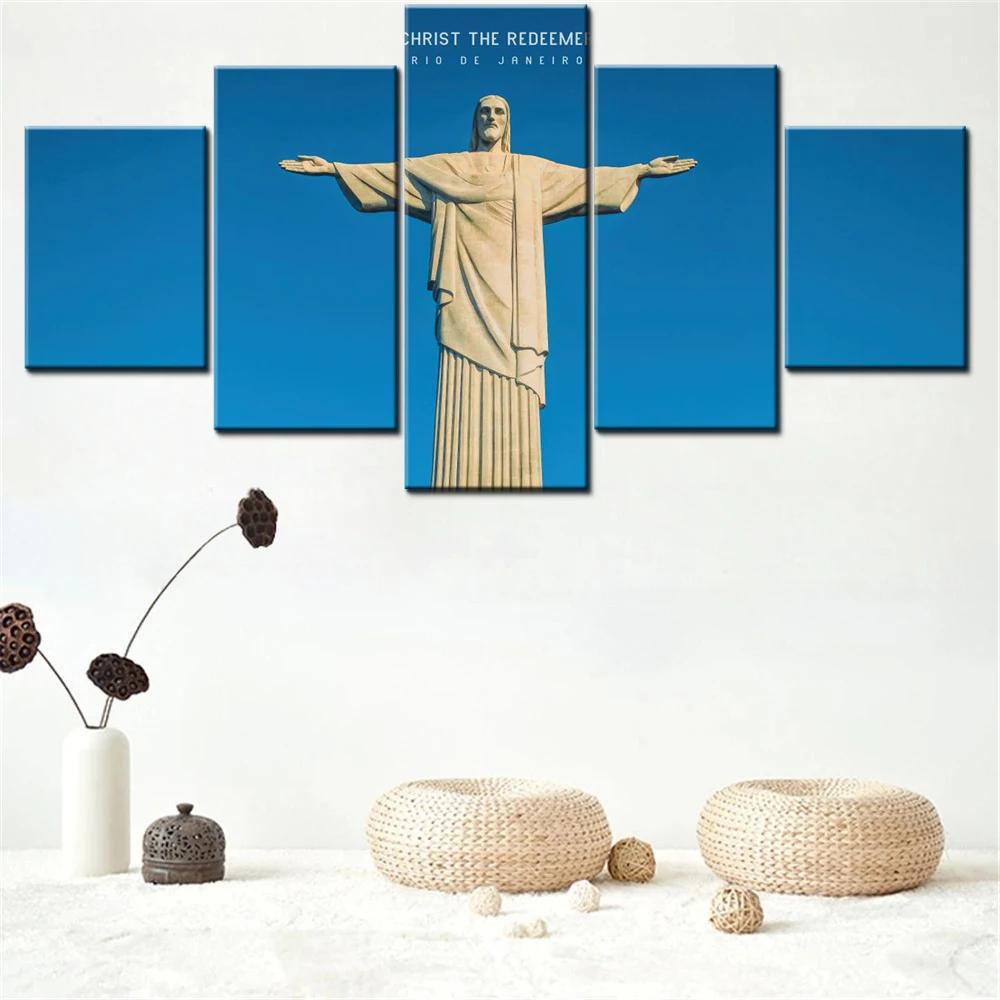 

5 Pieces Canvas Wall Arts Poster Painting World Christ the Redeemer Statue Wallpaper Home Decor Picture Printing Living Room Art