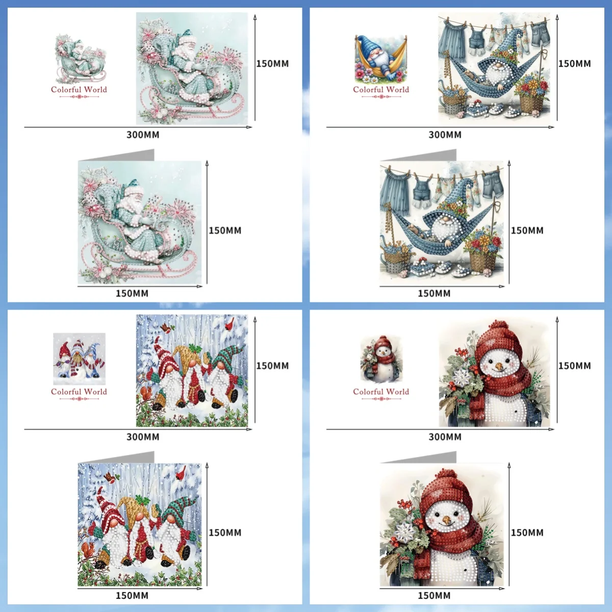 6-Piece Diamond Painting set Greeting card Santa Claus Snowman pattern paper Material Christmas Handwritten blessing card