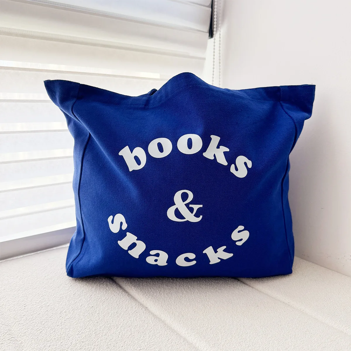 Books Snacks Letter Printing Royal Blue Tote Bags Ins Fashion Cotton Canvas Bags Women Street Style Reusable Shopping Bags