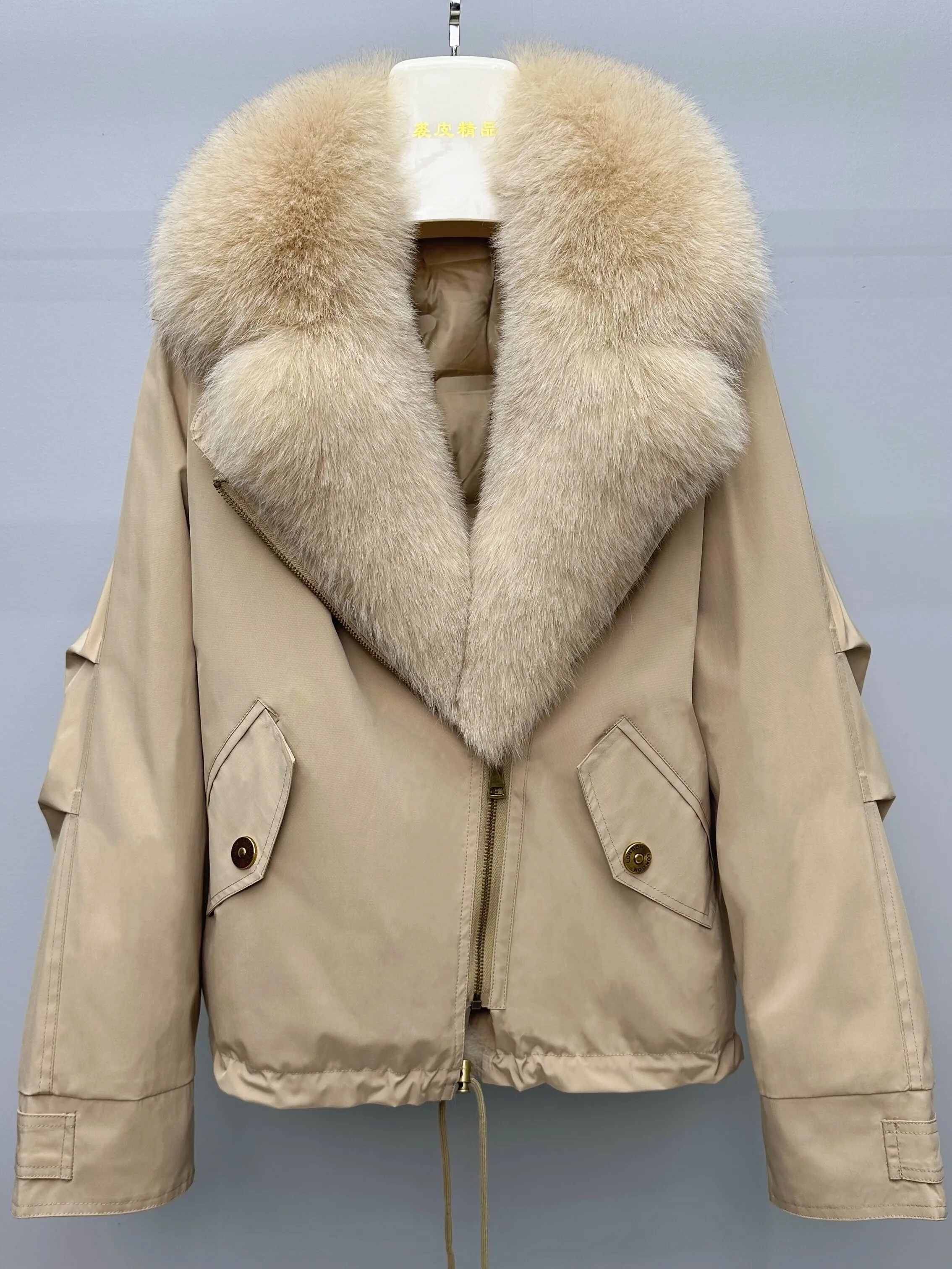 Korea All-match Female Parkas New Autumn Winter Detachable Large Fox Fur Turn-down Collar Down Jacket Long Sleeve Windproof Coat
