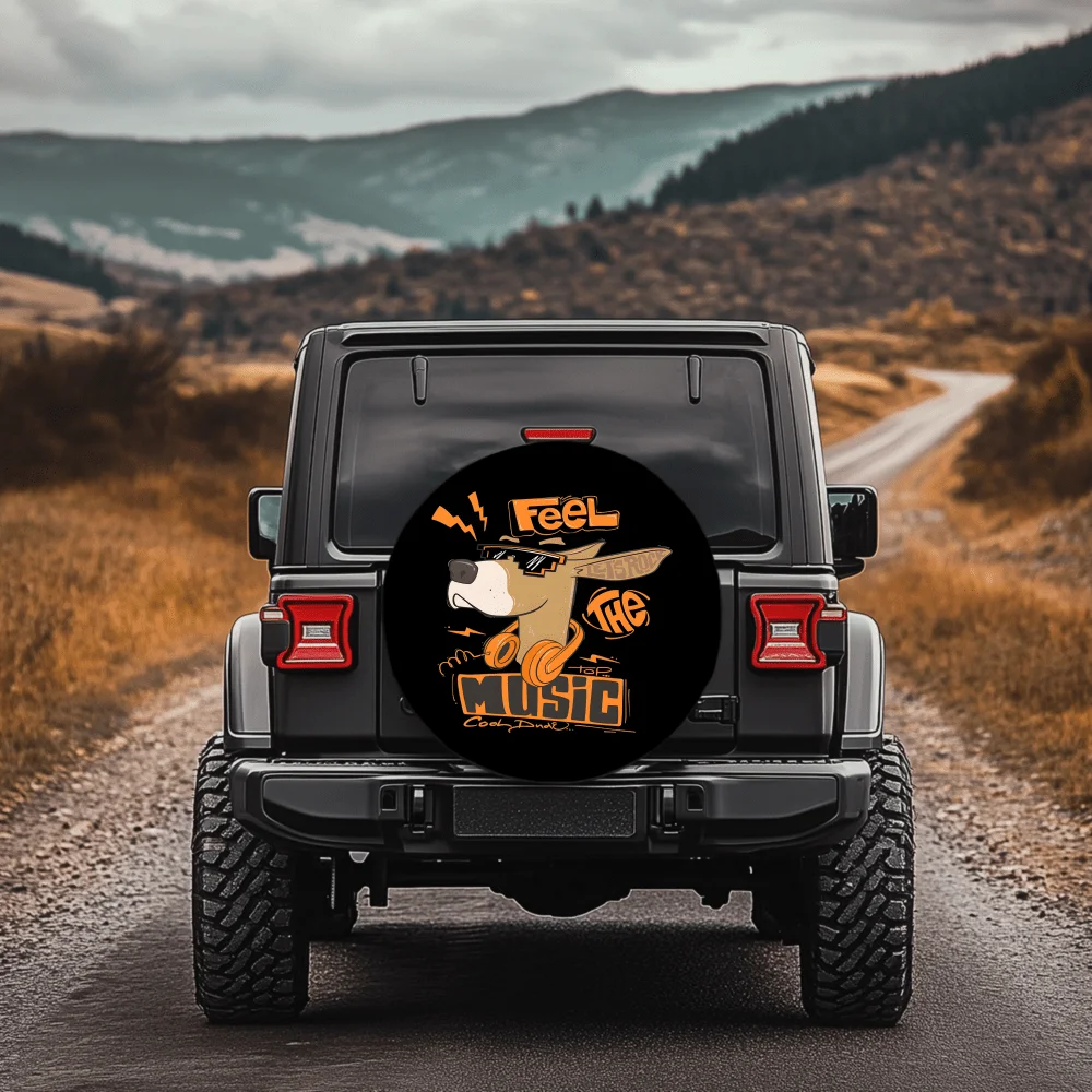 Cool Headphone Fashion Glasses Music Kangaroo Pattern | 30/34 Inch Multi-Functional Tire Cover, Suitable For Jeeps, Trailers, RV
