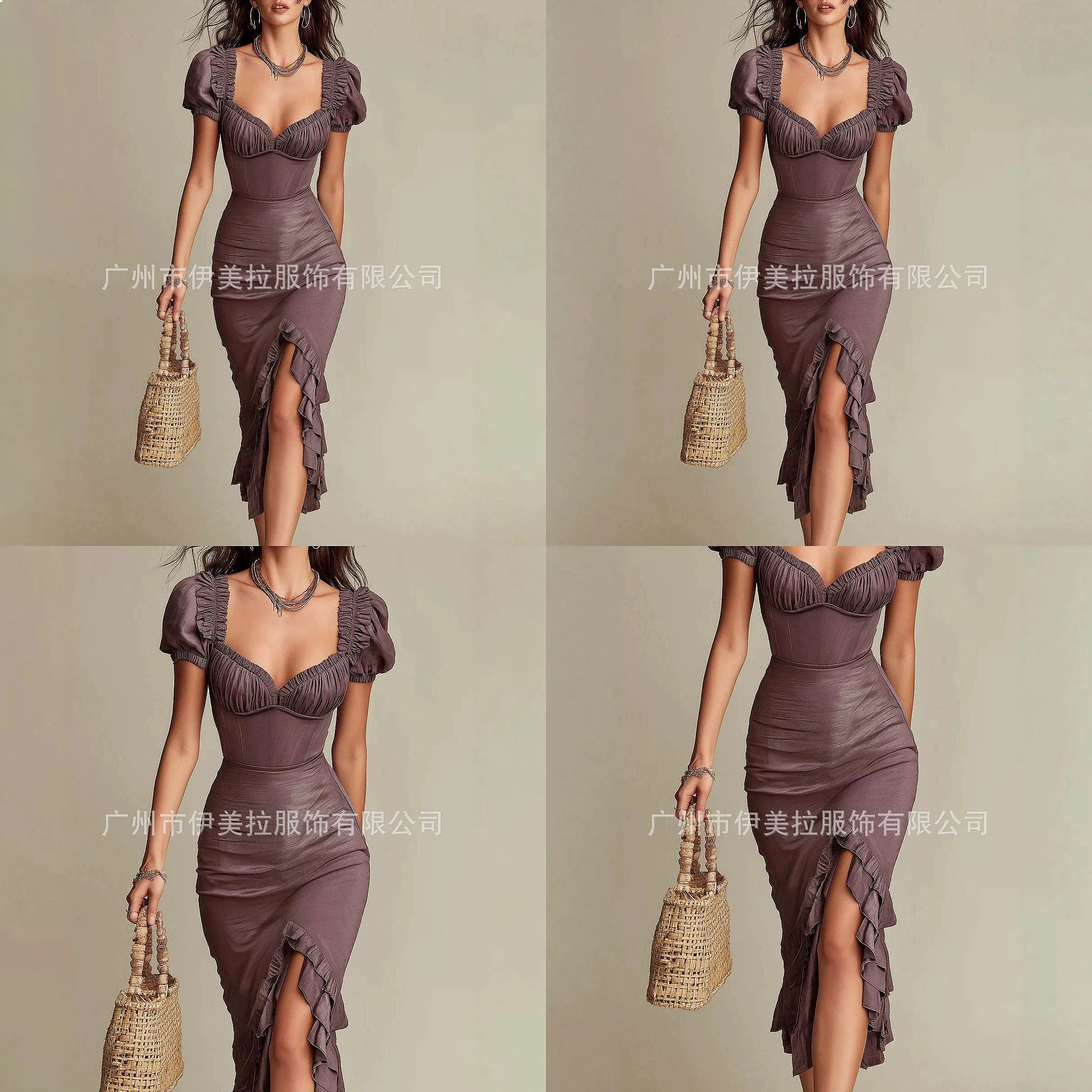 

Vintage Bodycon Dress Elegant Slim Fit Midi Dresses for Women Spring Summer Long Party