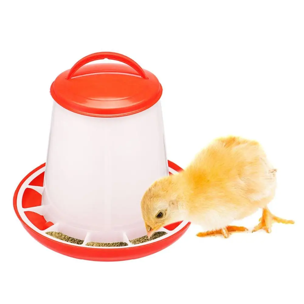 Red Reusable Handle with Lid Water Chicken Feeders Feed Bucket Farm Supplies Poultry Tool