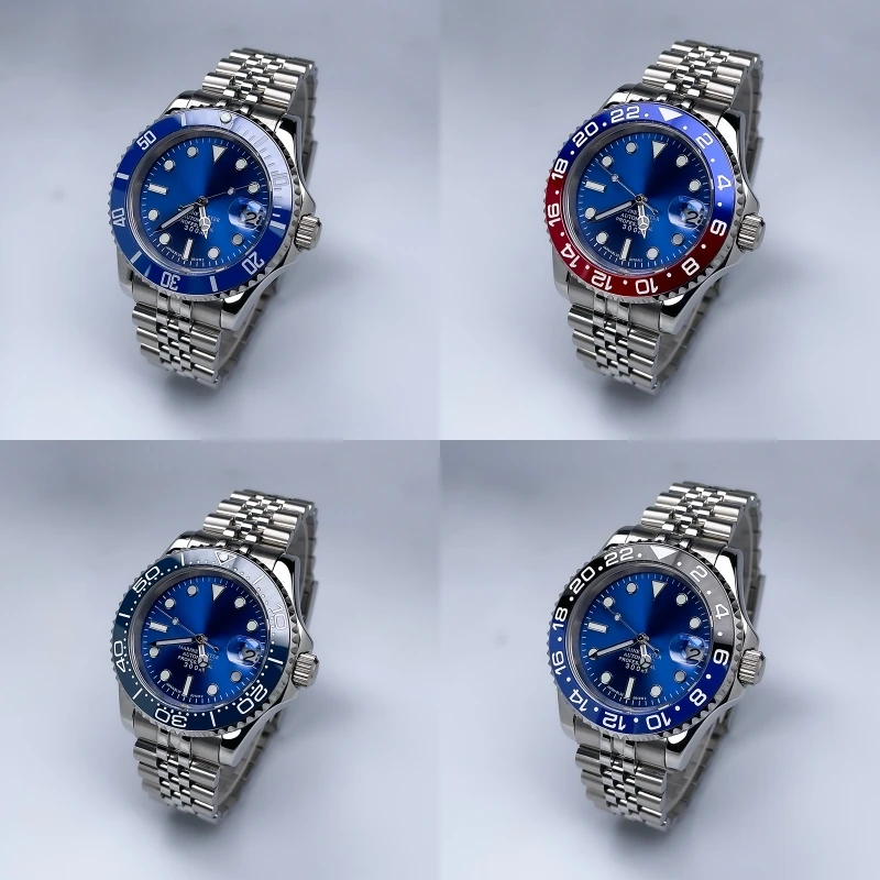 China NH35 Watch 40mm YM Style Rotating Bezel Sapphire Window SS Five-Bead Band Luminous Hands Date Screw-Down Crown Daily Wear