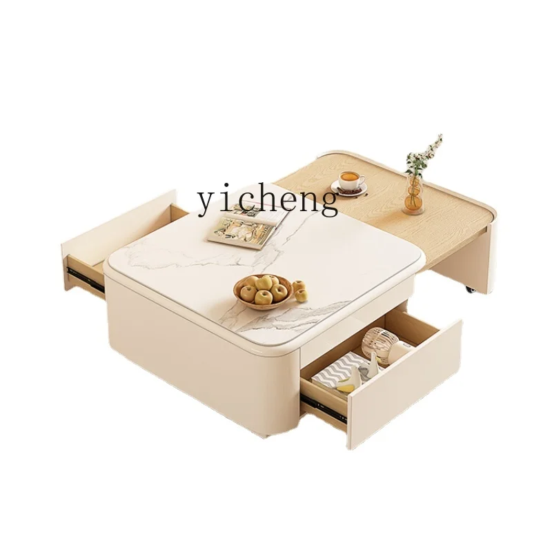 Tqh Coffee Table Living Room Home 2024 New Small Apartment Simple Folding Stone Plate Tea Table