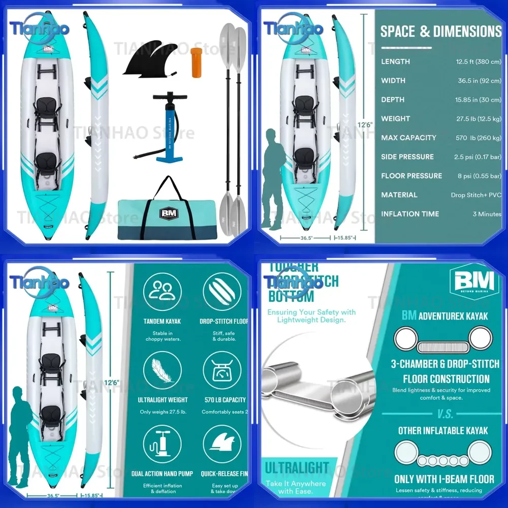 Inflatable Kayak for Drop Stitch Folding Fishing Canoe for 2 Persons for Sale