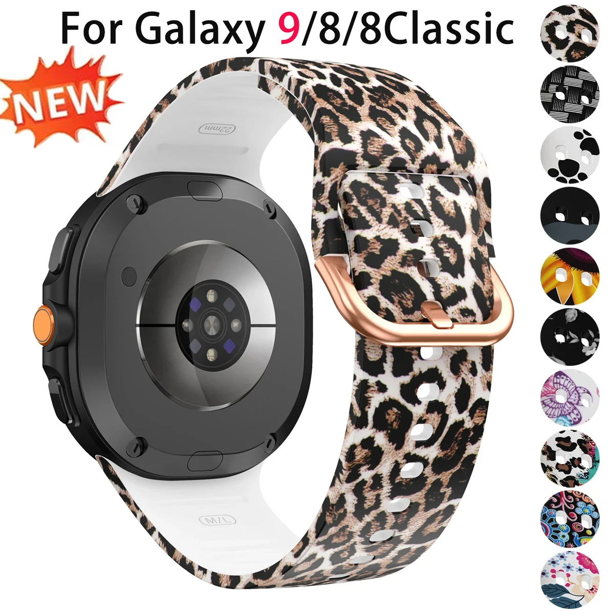 Silicone Sport Strap For Samsung Galaxy Watch 9/8 40 44mm Floral Designs Band For Galaxy 8 Classic 46mm Sunflower Leopard