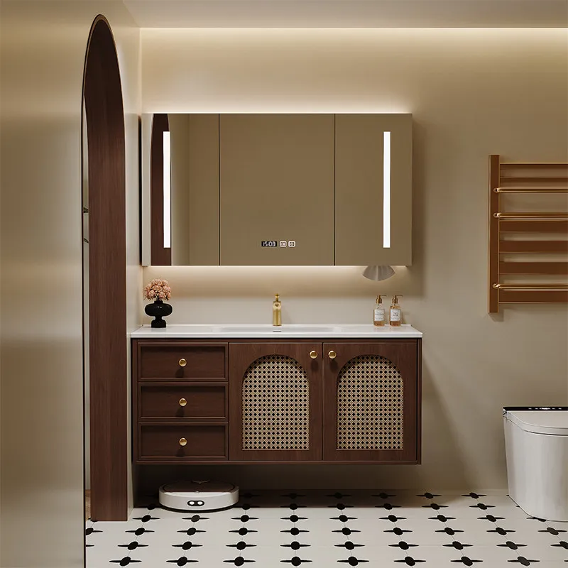 

Oak bathroom cabinet combination, ceramic integrated basin washbasin, sink washbasin cabinet combination