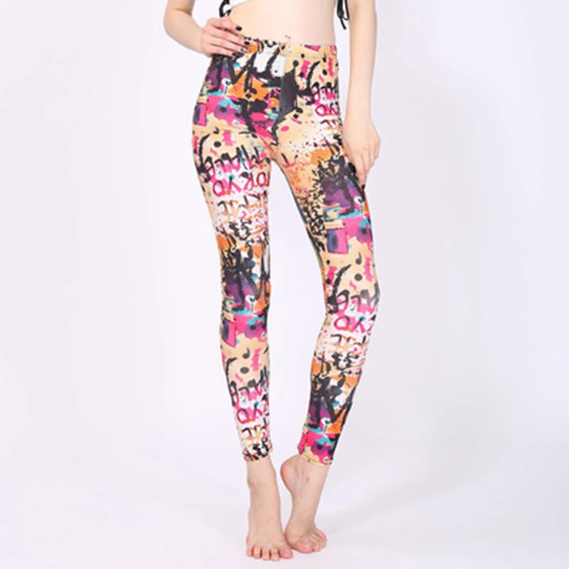 2021 Graffiti print leggings are comfortable  slim breathable  thin and anti-silk nine point pants movement