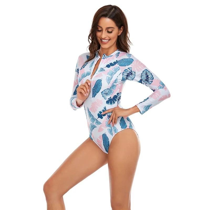 Einteiliger Badeanzug Frauen Surfen Bade bekleidung Langarm Rash guard UV-Schutz Reiß verschluss vorne Neopren anzug Schwimm kostüm Beach wear