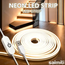 5V USB Touch Sensor LED Neon Strip Light Dimmable Flexible Silicone Tape Light Home Decor for Kitchen Living Room Bedroom Closet
