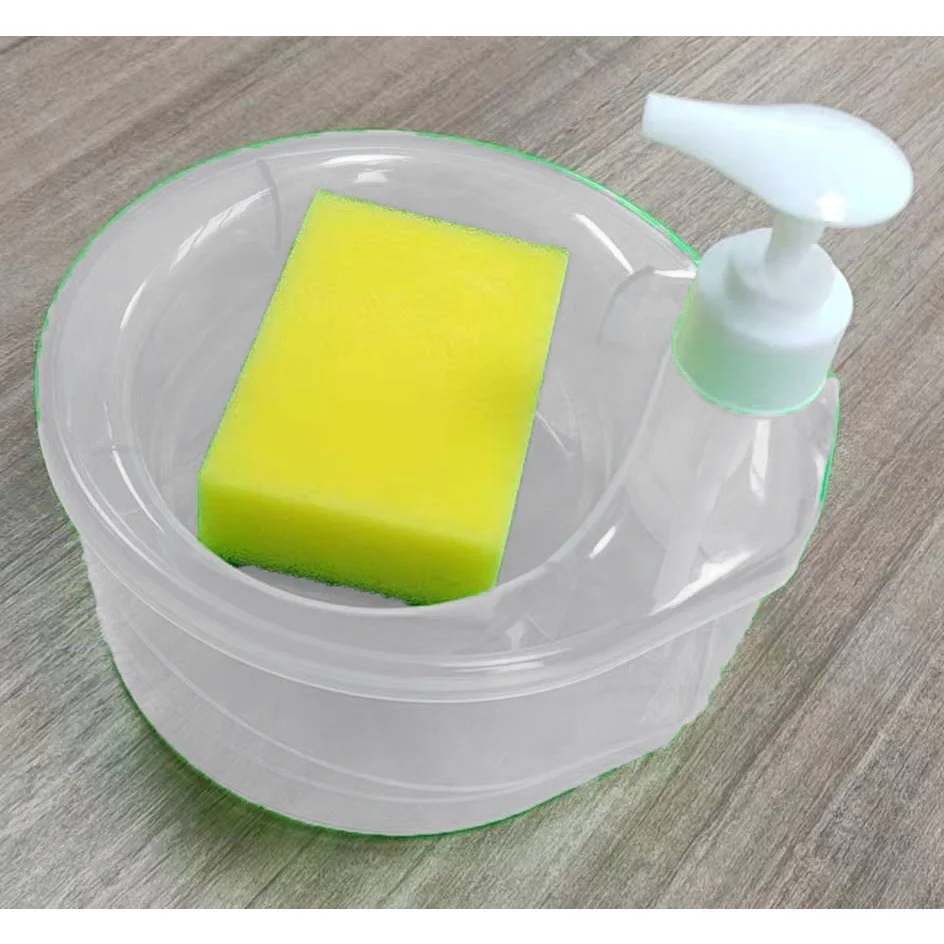 1000ml Soap Dispenser and Scrubber Holder Multi-functional Cafe Dishwashing Container Manual Sink Dish Washing Soap Dispenser