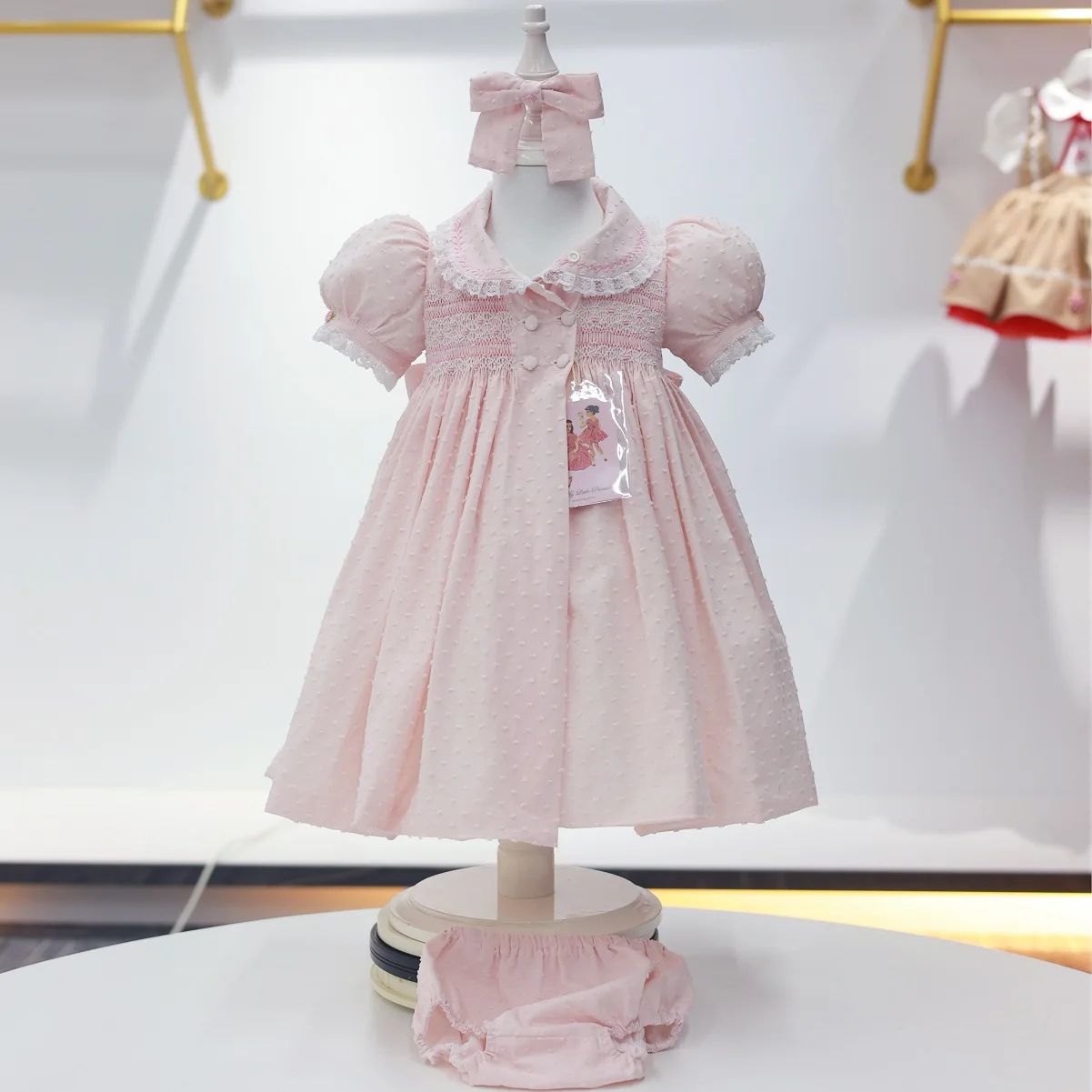0-12Y Baby Girl Summer Pink Handmade Embroidery Smocked Dress With Pants for Eid Birthday Party Holiday Photography Casual A186