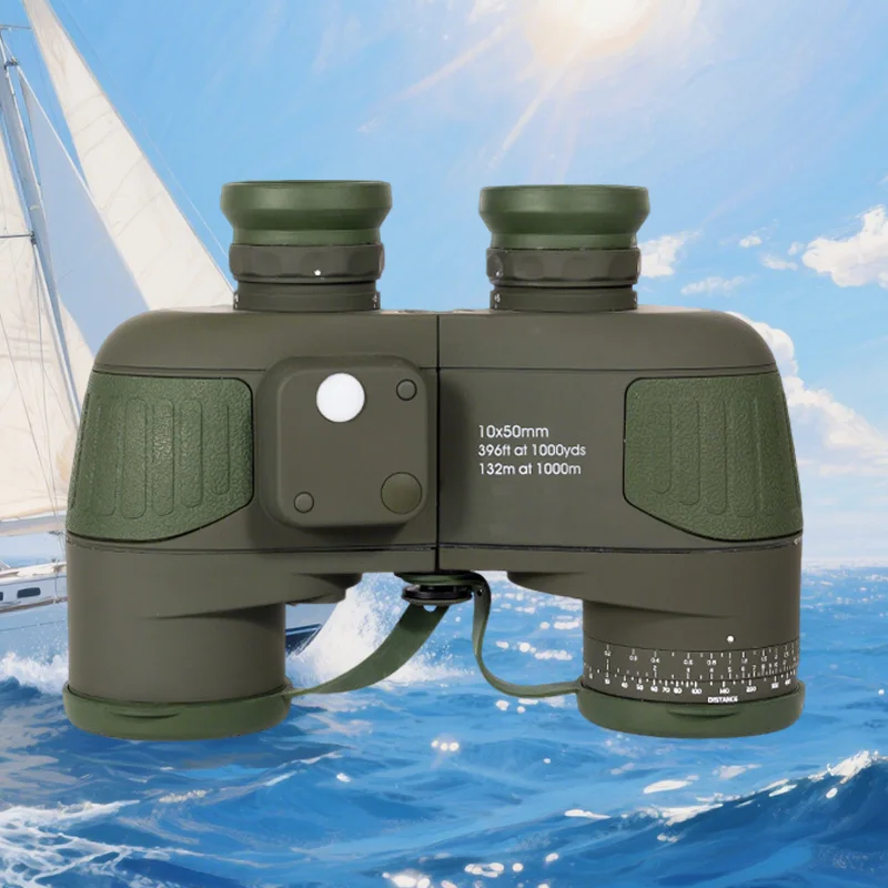 

10x50 Marine Military Binoculars Adults Waterproof Rangefinder Compass BAK4 Prism HD Telescope Ideal for Bird Watching Hunting