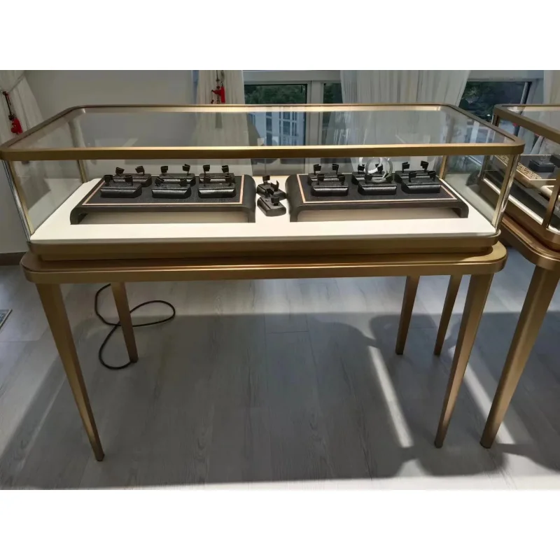 custom.Luxury High-End Custom Metal Glass Combination Jewelry Display Stand LED Light Display Cabinet Commercial Furniture view 6